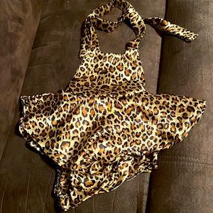 Leopard silk romper. 3-6 months